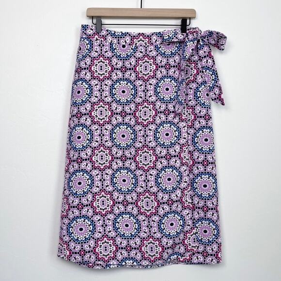 Ann Taylor LOFT Petite Side-Tie Mosaic Linen Blend Midi Wrap Skirt - Picture 1 of 9
